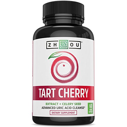 Product Cover Zhou Nutrition Tart Cherry Extract Capsules with Celery Seed - Advanced Uric Acid Cleanse for Joint Comfort, Healthy Sleep Cycles & Muscle Recovery - Potent Polyphenols Supplement - 60 Veggie Capsules