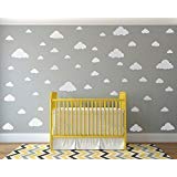 Product Cover White Clouds Sky Wall Decals - Easy Peel + Stick 50 Clouds Pack - Kids Playroom Nursery Sky Baby Boy Girl - Vinyl Sticker Art Large Decoration Graphic Decor Mural