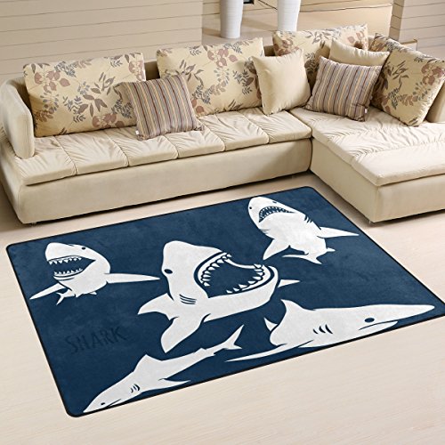 Product Cover Sunlome Danger Shark Pattern Area Rug Rugs Non-Slip Indoor Outdoor Floor Mat Doormats for Home Decor 60 x 39 inches