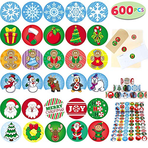 Product Cover Joyin Toy 600 Pieces Assorted Christmas Sticker Rolls; Christmas Scrapbook Stickers Self Adhesive Shapes for Christmas Craft Supplies, Party Favors, Stocking Stuffers, School Classroom Prizes.