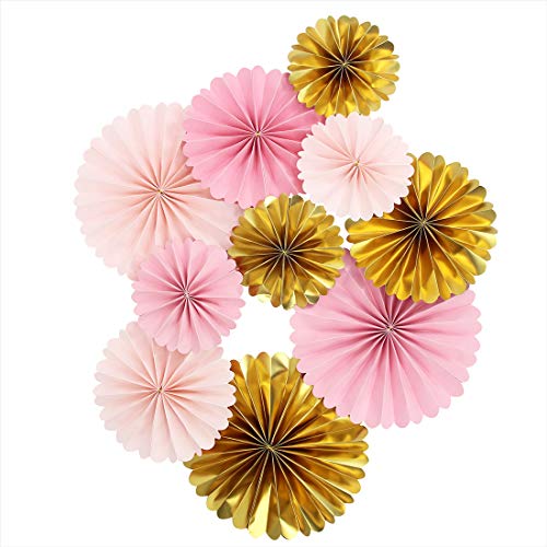Product Cover Mybbshower Pink Gold Paper Rosettes for Girl Baby Shower Princess Birthday Party Wall Home Nursery Room Decorations Pack of 10