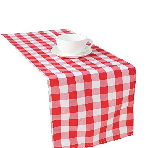 Product Cover GFCC 13 x 108-Inch Checkered Table Runner, Thanksgiving Christmas Party Picnic Use, 100% Polyester Check, Red & White