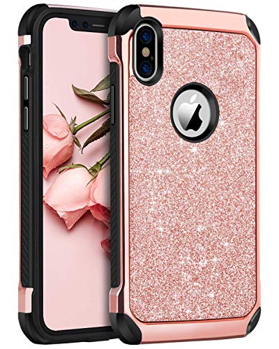Product Cover BENTOBEN iPhone X/10 Case, iPhone Xs (2018) Shockproof Glitter Sparkle Bling Girl Women 2 in 1 Shiny Faux Leather Hard PC Soft Bumper Protective Phone Cover for Apple iPhone X/XS 5.8