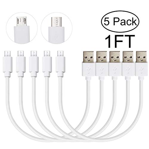Product Cover Short Micro USB Cable 5 Pack, 1FT White Android USB Charging Cord for Fast Charge & Sync Data, High Speed USB 2.0 for Samsung, HTC, Motorola, Nokia, Kindle, MP3, Tablet and More