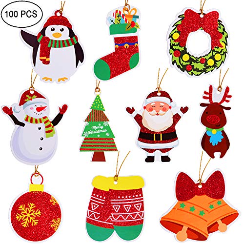 Product Cover Christmas Gift Tags Tie On with String 100 Count for Merry Christmas Holiday Gift Bags Party Supplies