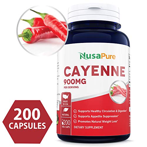 Product Cover Cayenne Pepper 900mg 200 Veggie Capsules (Non-GMO & Gluten Free) - Aids Weight Loss, Protects Against Gastric Ulcers, Boosts Circulation & Suppresses Appetite