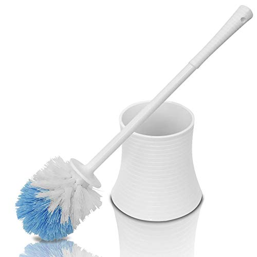 Product Cover Chimpy Leakproof (no Hole in Holder) Toilet Brush Set with Holder, White Pearl, Plastic Bathroom Bowl Cleaner and Base, Good Grip Strong Bristles - Perfect for a Completely Clean Bathroom