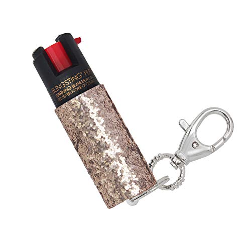 Product Cover Champagne Gold Glitter Pepper Spray Keychain For Women - Supercute Trendy Safety Accessory With Max Stopping Power 10% Oc, Campus Safety Essentials, Secure Lock, Honey Rose Gold Sequins