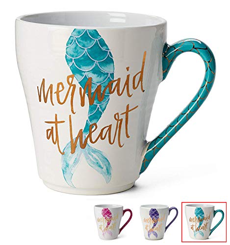 Product Cover Ceramic Reusable Coffee/Tea Mug: Cute Novelty Mermaid at Heart Hot Coffee or Tea Cup (Teal)