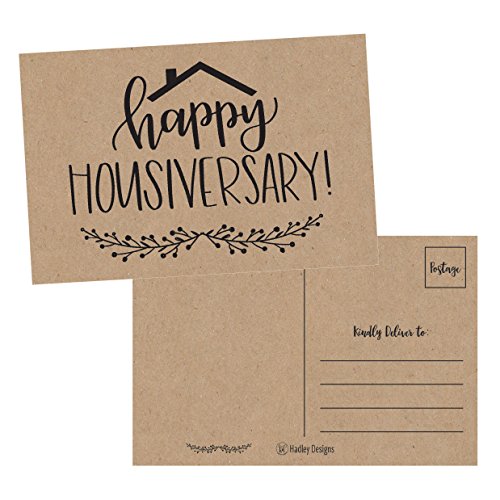 Product Cover 25 Kraft Happy Home Anniversary Realtor Cards, Blank Greeting House Postcards, Bulk Real Estate Thank You Notes, Welcome Home Realtor Gifts Stationery, New Realtor Gifts For Clients, Housiversary Card