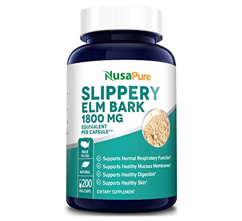 Product Cover Slippery Elm Bark Extract 1800mg 200 Veggie Capsules (Extract 4:1, Non-GMO & Gluten Free) Soothe Sore Throat & Cough, Treat Digestive Problems & Support Skin Health
