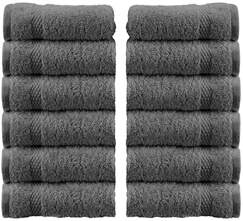 Product Cover White Classic Luxury Cotton Washcloths - Large Hotel Spa Bathroom Face Towel | 12 Pack | Gray