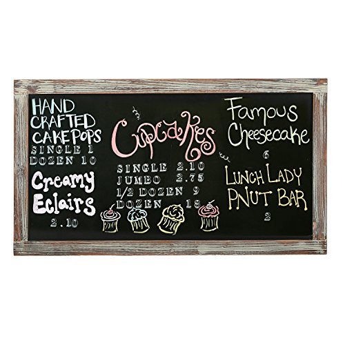 Product Cover MyGift 35-Inch Wall-Mounted Chalkboard, Vertical/Horizontal Hanging Torched Wood Frame Message Board