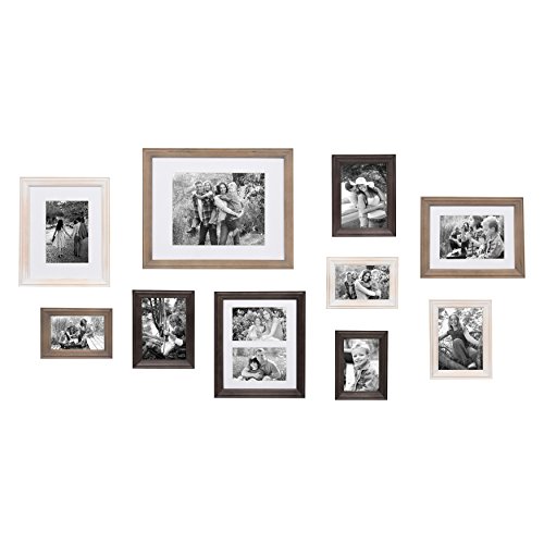 Product Cover Kate and Laurel Bordeaux 10 Piece Wood Frame Set, White Wash, Charcoal Gray, and Rustic Gray