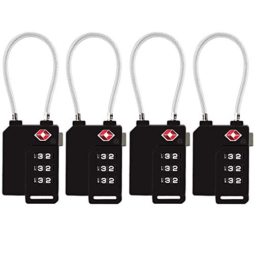Product Cover TSA Lock Security 3 Digit Combination Suitcase Luggage Bag Code Lock Padlock (Black-4-Pack)