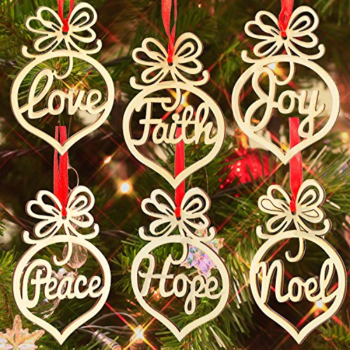 Product Cover Bememo 18 Pack Christmas Decorations Wooden Hollow Letter Ornament Christmas Tree Hanging Pendant Decoration