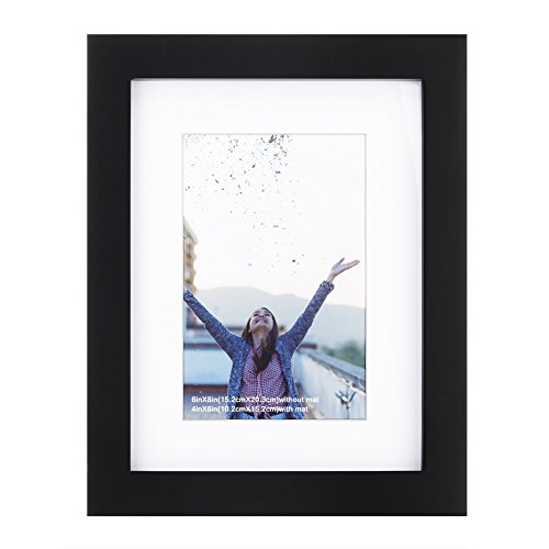 Product Cover 6x8 inch Picture Frame Made of Solid Wood and High Definition Glass Display Pictures 4x6 with Mat Or 6x8 Without Mat for Wall Mounting Photo Frame Black