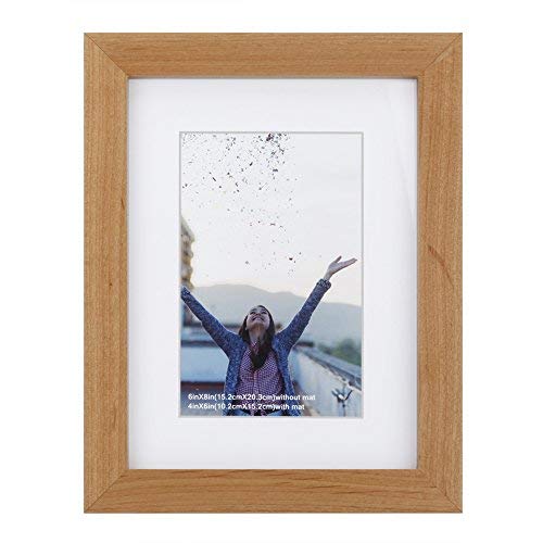 Product Cover 6x8 inch Picture Frame Made of Solid Wood and High Definition Glass Display Pictures 4x6 with Mat or 6x8 Without Mat for Wall Mounting Photo Frame Natural