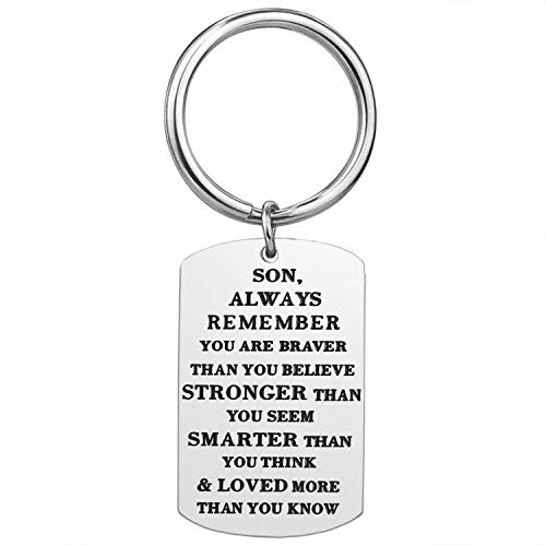 Product Cover Son Gifts from Mom Dad - Son Always Remember You are Braver Stronger Smarter Inspirational Keychain Christmas Birthday Valentine's Day Gifts for Son from Mother Father