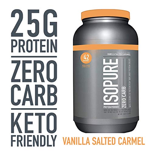 Product Cover Isopure Zero Carb, Keto Friendly Protein Powder, 100% Whey Protein Isolate, Flavor: Vanilla Salted Caramel, 3 Pound