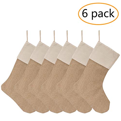 Product Cover KOMIWOO 6 PCS Burlap Christmas Stockings Set 18-Inch for Christmas Decorations or DIY Craft