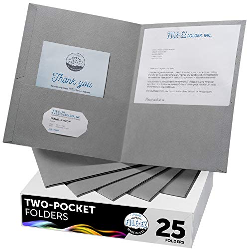 Product Cover FILE-EZ Two-Pocket Folders, Gray, 25-Pack, Textured Paper, Letter Size (EZ-32530)