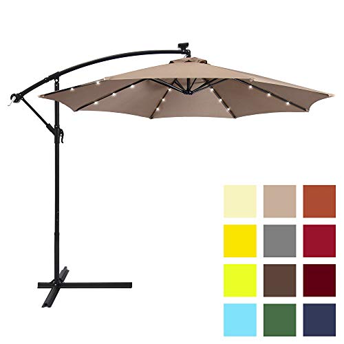Product Cover Best Choice Products 10ft Solar LED Offset Patio Umbrella w/Easy Tilt Adjustment - Tan