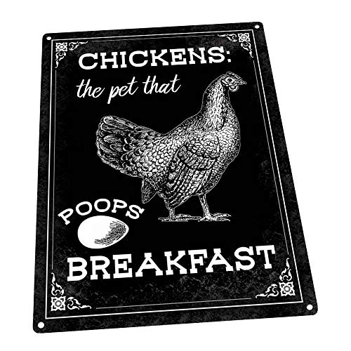 Product Cover Homebody Accents Black Chickens, The Pet That Poops Breakfast Metal Sign, Humorous coop, barn, and patioDecor