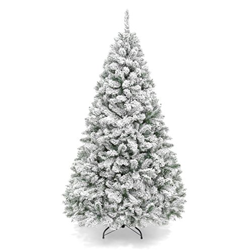 Product Cover Best Choice Products 6ft Snow Flocked Hinged Artificial Pine Christmas Tree Holiday Decoration w/Metal Stand