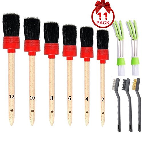 Product Cover ONEST 11 Pieces Auto Detailing Brush Set for Cleaning Weels, Interior, Exterior, Leather, Including 6 pcs Natural Boar Hair Premium Detail Brush and 2 pcs Automotive Air Conditioner Cleaner and Brush