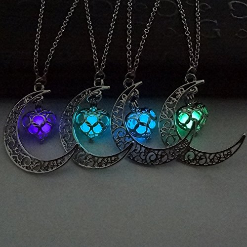 Product Cover Fineder 4 Colors Luminous Series Moon Love Heart Pendant Necklace Fluorescent Necklace, Glow in The Dark Necklace