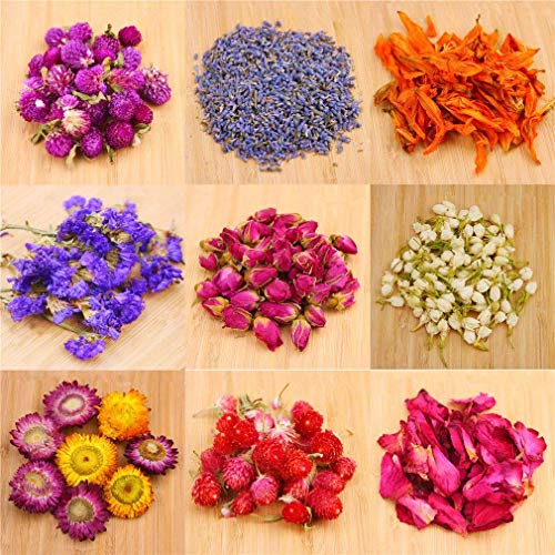Product Cover Oameusa Dried Flowers,Dried Flower Kit,Candle Making, Soap Making, AAA Food Grade-Pink Rose, Lily,Lavender,Roseleaf,Jasmine Flower,9 Bags