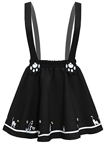 Product Cover FUTURINO Women's Sweet Cat Paw Embroidery Pleated Mini Skirt with 2 Suspender (M, Black)