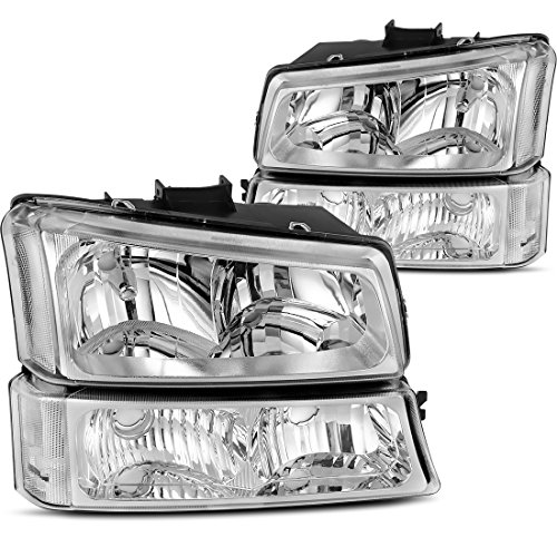 Product Cover Headlight Assembly kit for 2003 2004 2005 2006 Chevy Avalanche Silverado 1500 2500 3500/2007 Chevrolet Silverado Classic Pickup Headlamp,Chrome Housing with Turn Signal Bumper Lamp