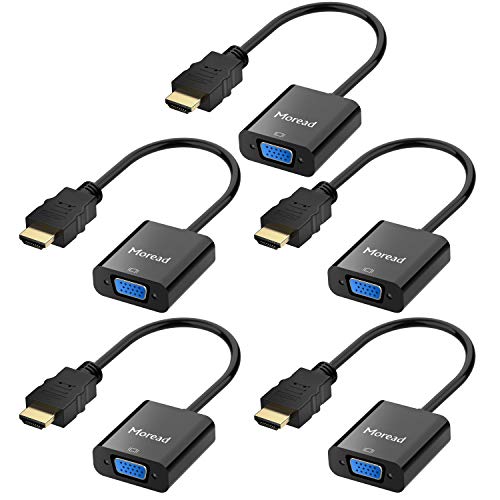 Product Cover HDMI to VGA, 5 Pack, Moread Gold-Plated HDMI to VGA Adapter (Male to Female) for Computer, Desktop, Laptop, PC, Monitor, Projector, HDTV, Chromebook, Raspberry Pi, Roku, Xbox and More - Black