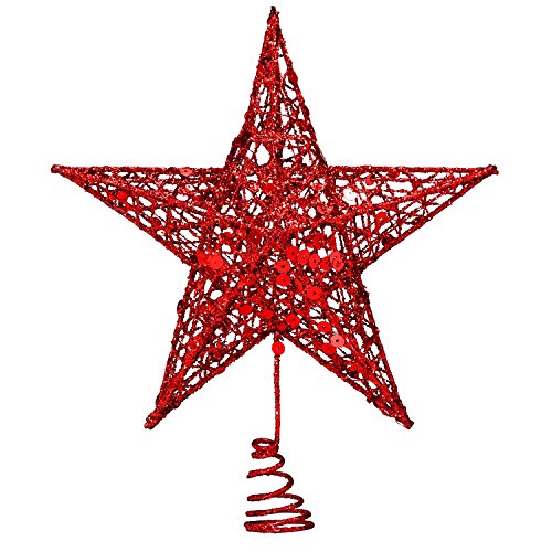 Product Cover Resinta Metal Glittered Christmas Tree Topper Hallow Wire Star Topper for Christmas Tree Ornament (Red)
