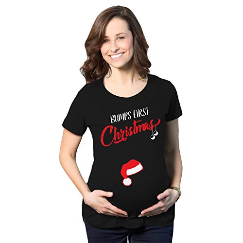 Product Cover Crazy Dog T-Shirts Bumps First Christmas Maternity Shirt Funny Holiday Party Tee for Pregnant Women