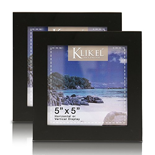 Product Cover Klikel 5 X 5 Black Picture Frame - Set of 2 5x5 Black Wooden Photo Frame - Made of Real Wood With Glass Photo Protection - Wall Hanging And Table Standing Display
