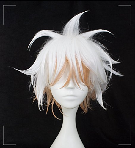 Product Cover Xingwang Queen Anime Short White Gradient Orange Cosplay Wig Men's Party Wigs with Free Cap