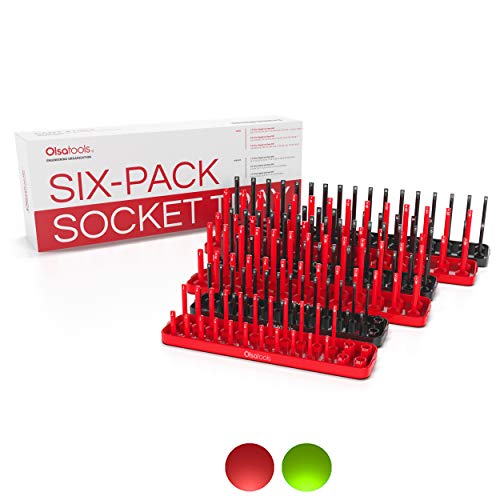 Product Cover Olsa Tools SAE (Red) & Metric (Black) Socket Storage Trays - 6 Piece Set | 1/4-Inch, 3/8-Inch, 1/2-Inch Drive | Premium Quality Tool Organizer