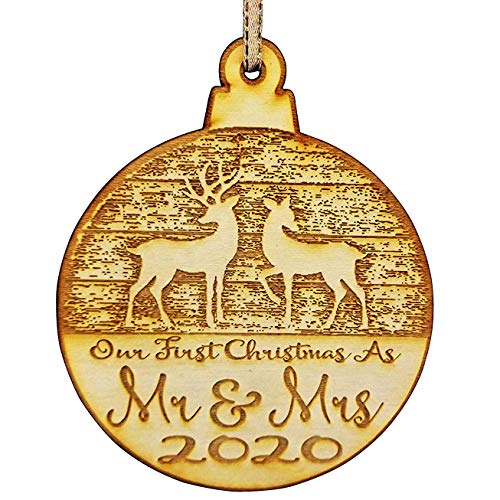 Product Cover Wedding Collectibles Our First Christmas Ornament (2020) Mr. and Mrs. Couples Tree Hanger | Vintage Birchwood Craftsmanship | Classic Collectible Keepsakes & Heirlooms