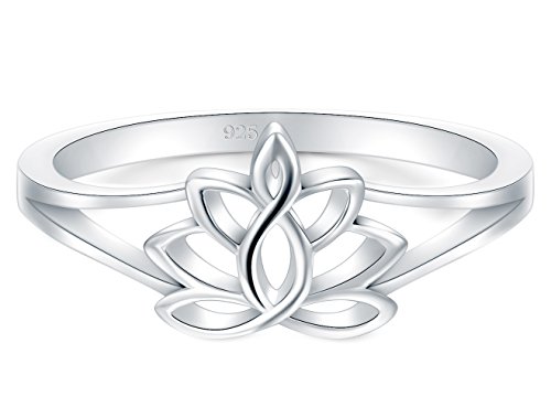 Product Cover BORUO 925 Sterling Silver Ring, Lotus Flower Yoga High Polish Plain Dome Tarnish Resistant Comfort Fit Wedding Band 2mm Ring Size 6