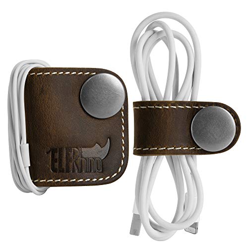 Product Cover ELFRhino Genuine Leather Headphone Earphone Organizer Cord Organizer Wrap Winder Cord Manager Cable Winder(Set of 2, Coffee)
