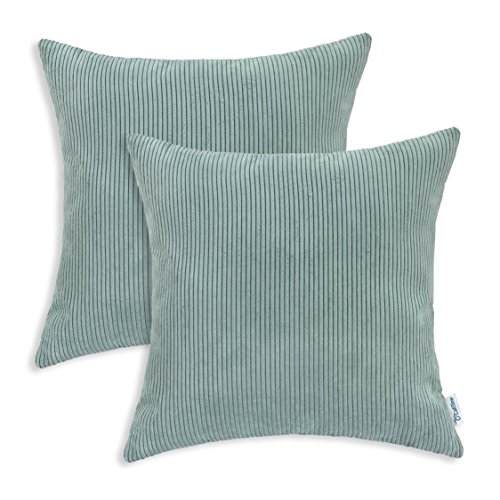 Product Cover CaliTime Pack of 2 Cozy Throw Pillow Covers Cases for Couch Bed Sofa Ultra Soft Corduroy Striped Both Sides 20 X 20 Inches Duck Egg