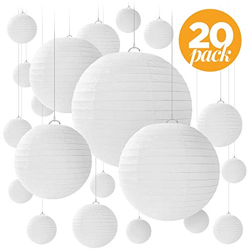 Product Cover 20 White Round Paper Lanterns for Weddings, Birthdays, Parties and Events - Assorted Sizes of 6