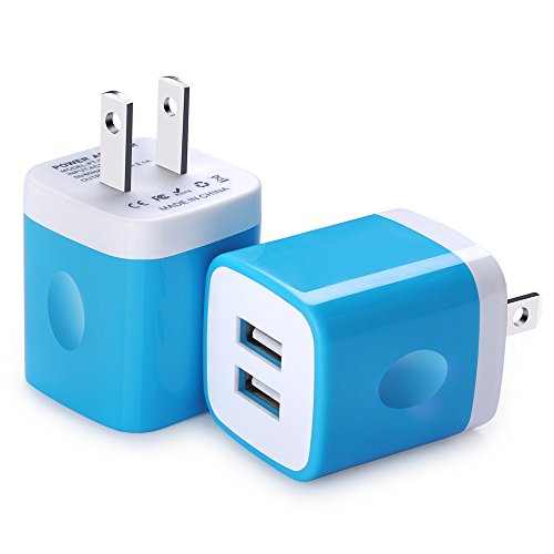 Product Cover Charging Block, FiveBox Dual Port USB Wall Charger Brick Cube Charging Base Plug Phone Charger Box for Android, iPhone 8/X/6/6S/7 Plus, iPad, Samsung Galaxy S9 S8 S7 S6, Sony, LG, ZTE, Moto-2PC/Blue