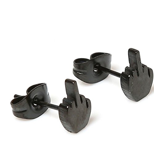 Product Cover UNKE Top Quality Stainless Steel Middle Finger Stud Mens & Womens Unisex Earrings ,Black
