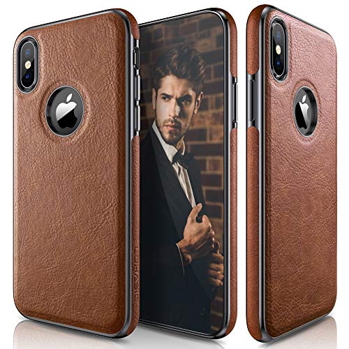 Product Cover LOHASIC iPhone XS Case, iPhone X Case Slim Thin Premium Leather Luxury PU Soft Flexible Hybrid Bumper Anti-Slip Grip Scratch Resistant Protective Cover for Apple iPhone X XS New Version (2018) - Brown