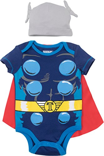 Product Cover Marvel Avengers Thor Baby Boys Costume Bodysuit with Cape & Hat Blue (6-9 Months)