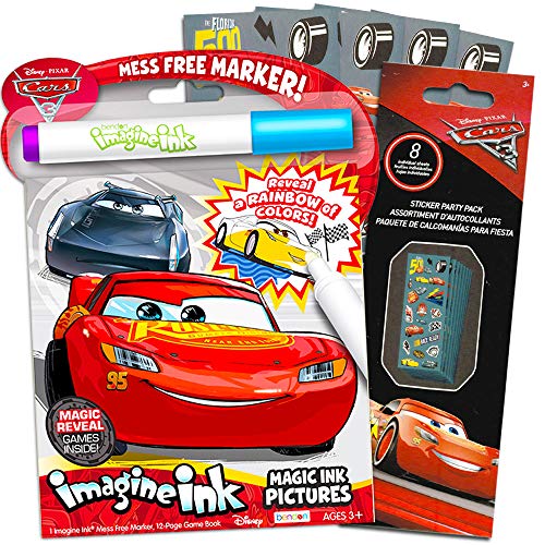 Product Cover Disney Cars Imagine Ink Coloring Book Set for Toddlers Kids -- Mess-Free Coloring Book with Magic Invisible Ink Pen and Over 100 Disney Cars Stickers (No Mess Art)